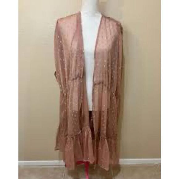 LC lauren conrad rose dot ruffle tulam kimono coverup duster dress robe nwt o/s - Picture 2 of 6